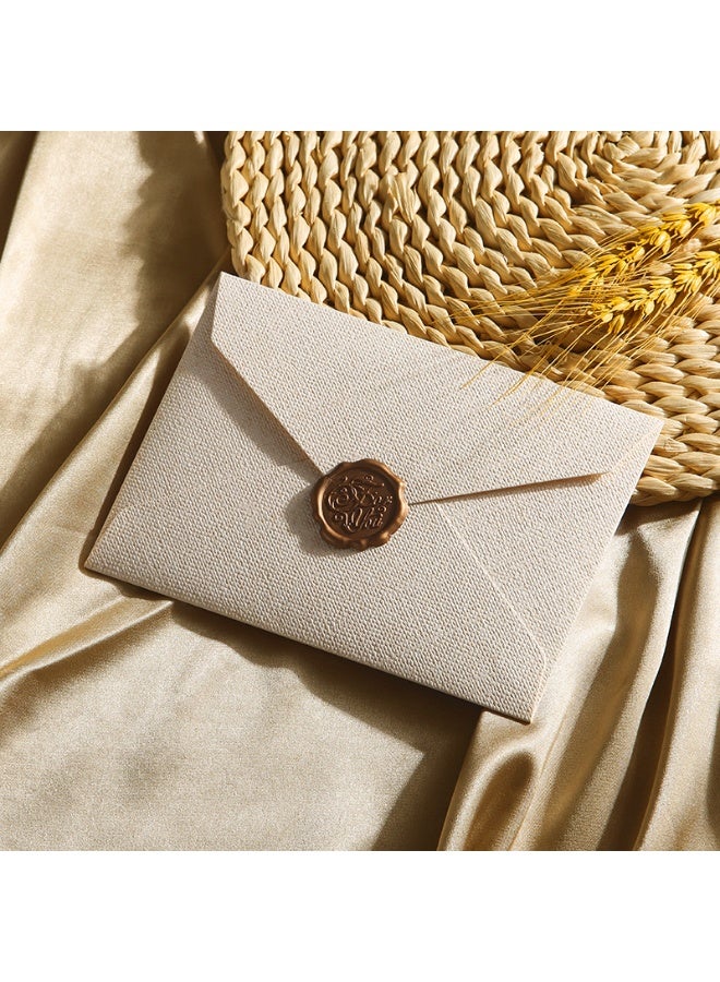 مجموعة هدايا فاخرة من 32 قطعة من مغلفات الكتان لكتابة رسائل الحب وبطاقات أعياد الميلاد - 6 مغلفات سميكة + 20 ورقة قرطاسية + 6 أختام شمعية - Image 3